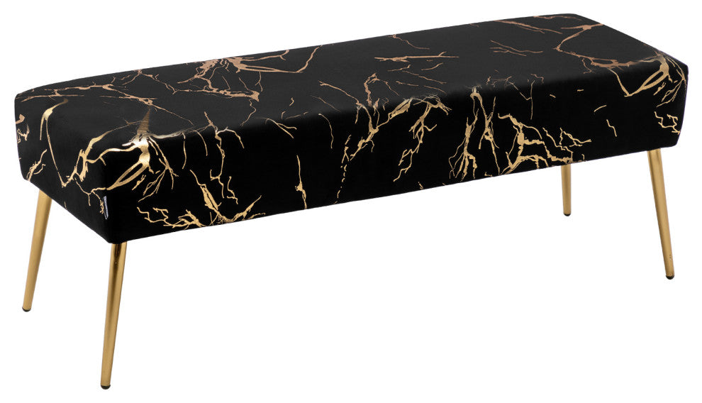 Textured Pattern Velvet Bedroom Bench, Black