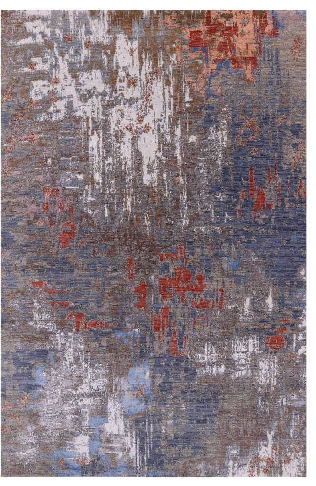 Wool and Silk Modern Hand-Knotted Rug 6' 0" X 9' 2"- Q6858