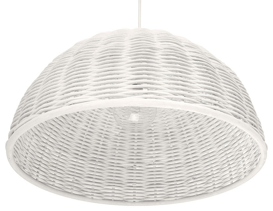 Handwoven Wicker Dome Pendant Light, White