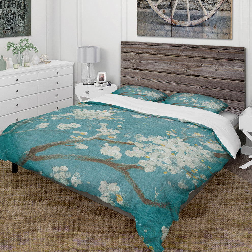 Blue Cherry Blossoms Ii Cottage Duvet Cover Set, King