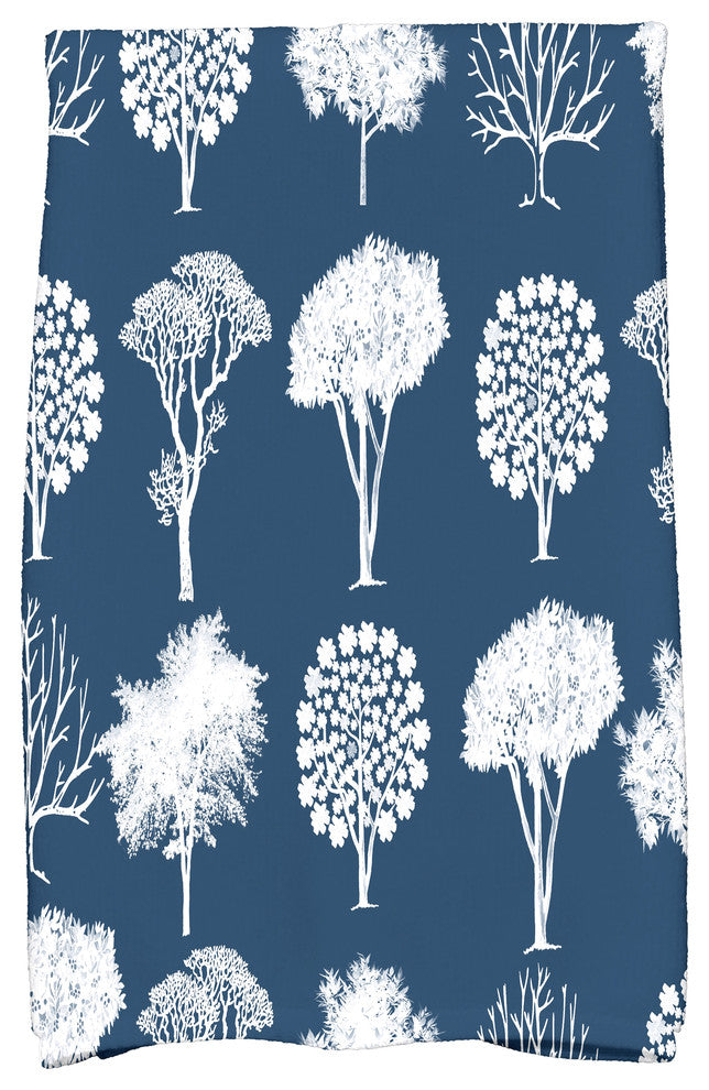 Field of Trees Floral Print Kitchen Towel, Blue