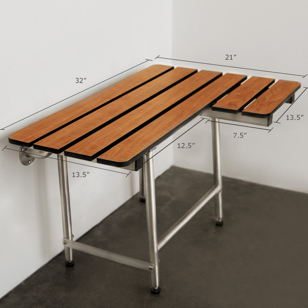 ADA Bariatric Wall Mount Folding Transfer Bench Shower Seat, Left-Handed, 32"
