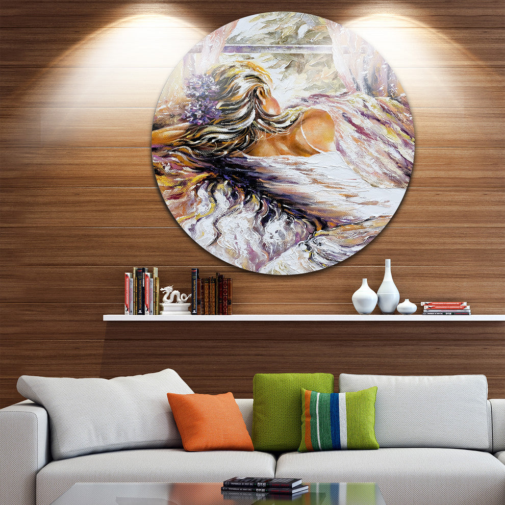 The River Over The Girl, Abstract Round Metal Wall Art, 36"