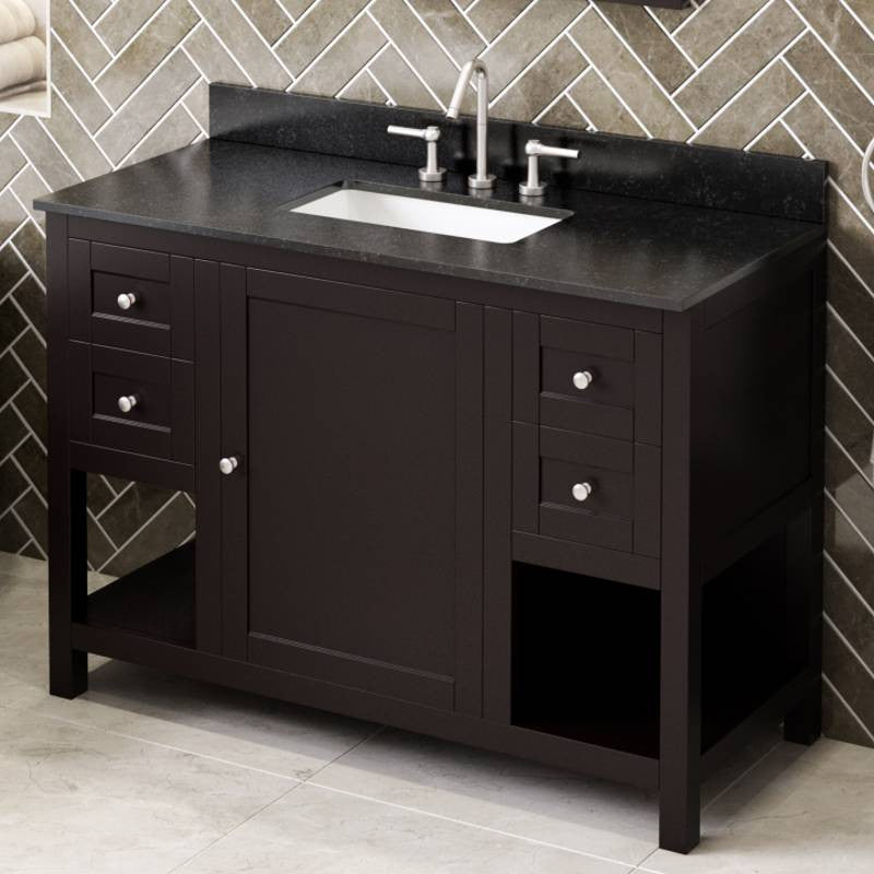 Astoria Transitional 48" Espresso Vanity, Black Granite Vanity Top