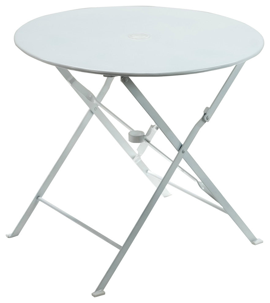 30" Round Folding Metal Bistro Table With Umbrella Hole, White