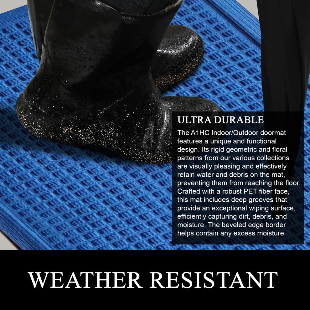 A1HC Superior Absorbant Polypropylene Doormat, Blue Waffle, 24"x36"