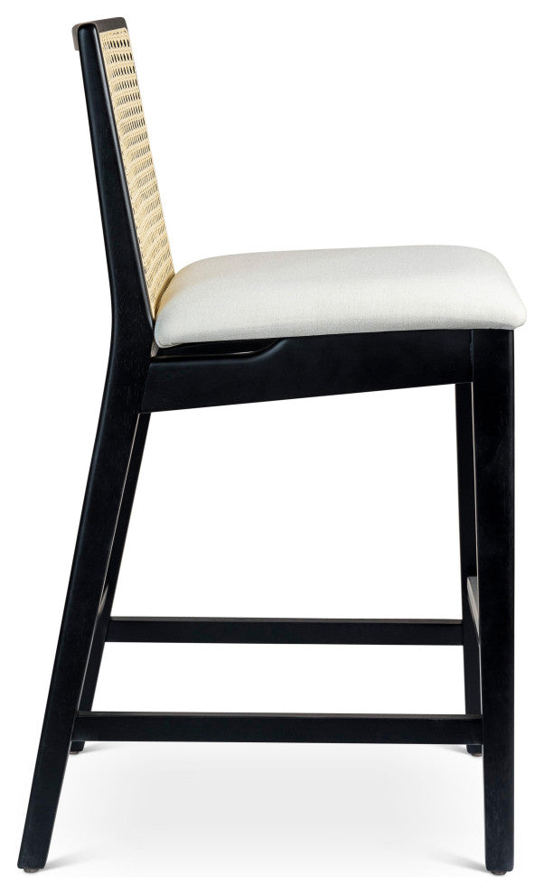 Modern Brazilian, Nardia, Cane Counter Stool, Ebano/Natural/Alabaster