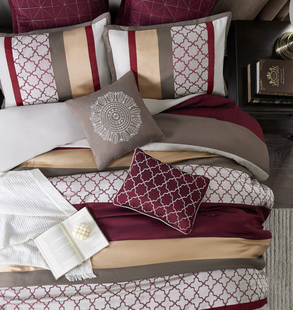 Avalon 8-Piece Comforter Set, Berry Taupe, Queen