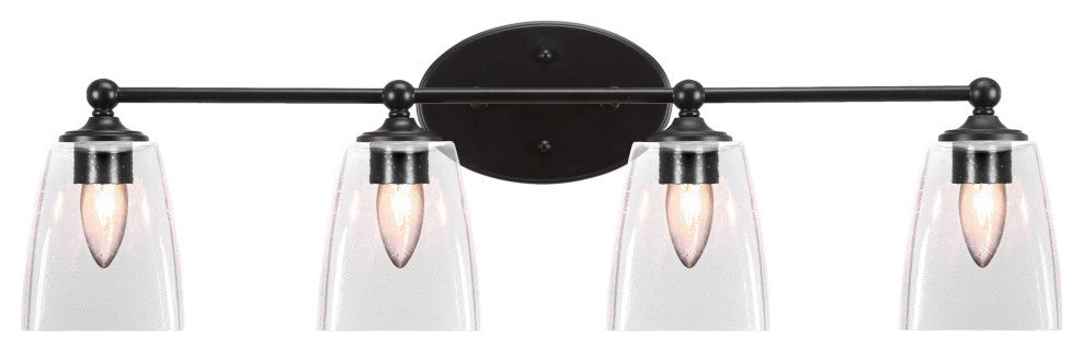 Capri 4-Light Bath Bar, Matte Black/Square Clear Bubble