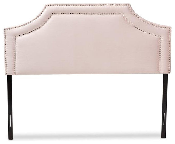 Light Pink Velvet Fabric Upholstered Queen Size Headboard