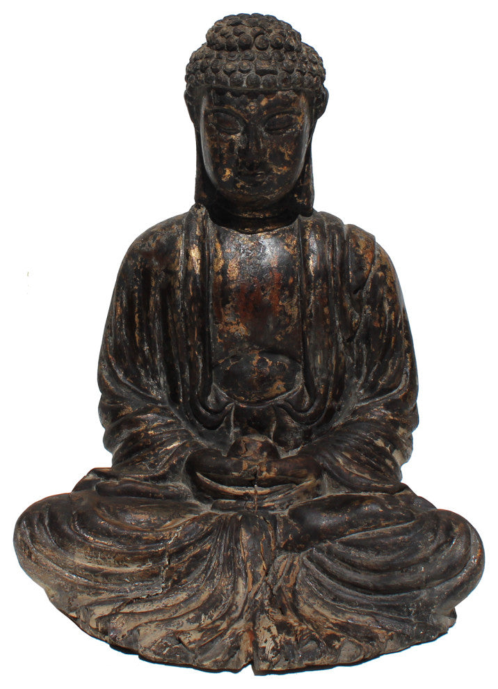 Chinese Golden Brown Glazed Buddha Gautama Amitabha Wood Statue Hws384