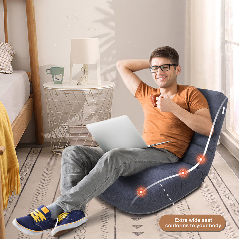 Easy Lounge, Adjustable Padded Floor Chair with Back Support, Bluish Grey