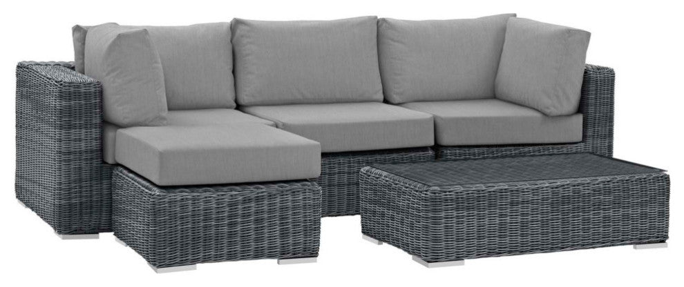 Summon 5-Piece Outdoor Patio Sunbrella Sectional Set, Gray
