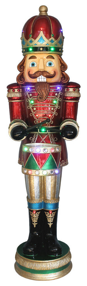 5' Nutcracker Playing Snare Drum WithMoving Hands, Music, Timer, 20 LED Lights