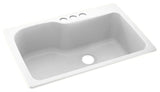 Swan 33x22x10 Solid Surface Kitchen Sink, 3-Hole, White