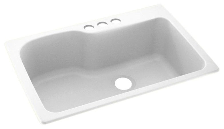 Swan 33x22x10 Solid Surface Kitchen Sink, 3-Hole, White