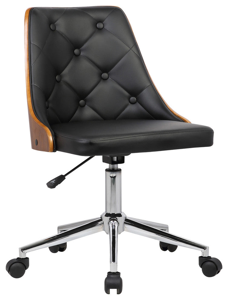 Diamond Chrome Mid-Century Office Chair With Walnut Veneer Back, Black