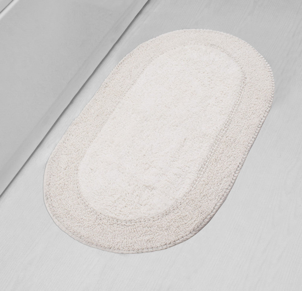 Double Ruffle Collection Bath Rugs Set, 24x40 Rectangle, Ivory