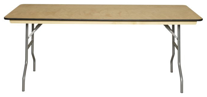 Modern Folding Table, Steel Legs With Rectangular Polyurethane Top & Rubber Edge