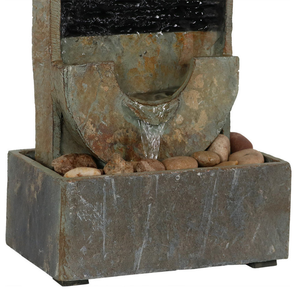 Sunnydaze Half Moon Natural Slate Indoor Tabletop Water Fountain, 16"