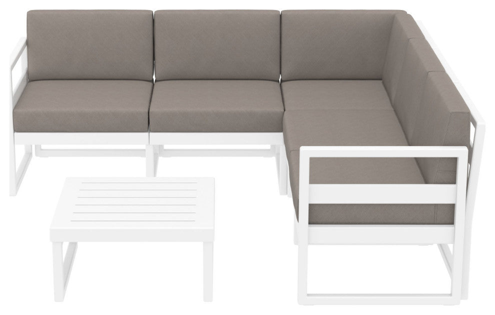 Mykonos Corner 5-Person Sectional Set White, Acrylic Fabric Taupe Cushion