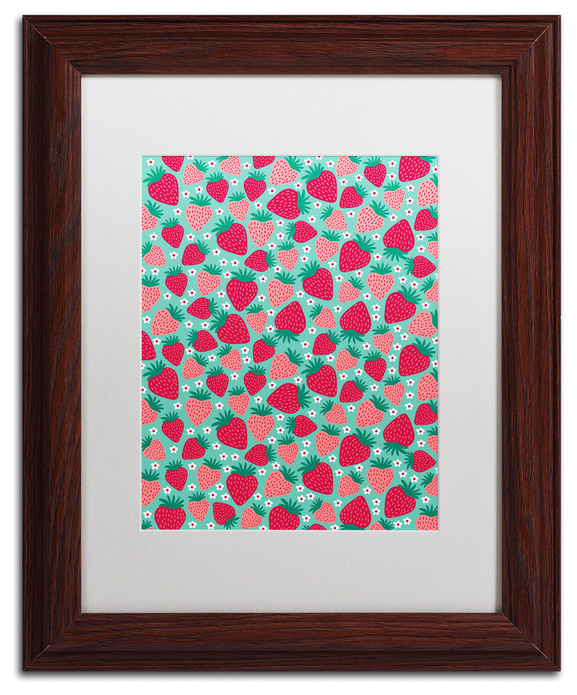 Elizabeth Caldwell 'June Strawberries' Art, Wood Frame, White Mat, 11x14