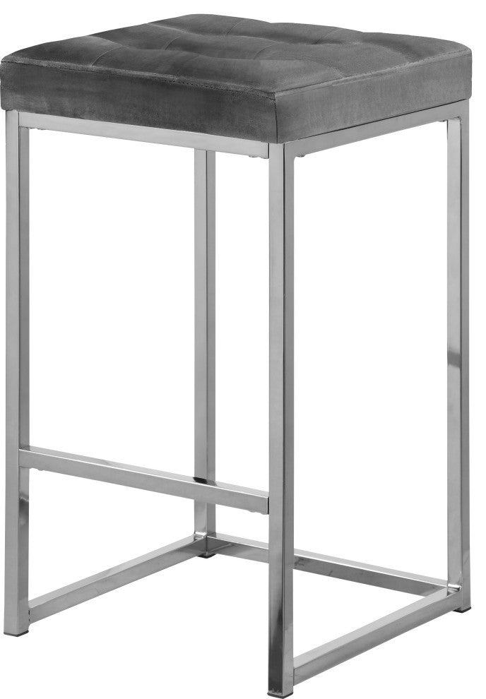 Nicola Counter Stool, Set of 2, Gray, Velvet, Chrome Base
