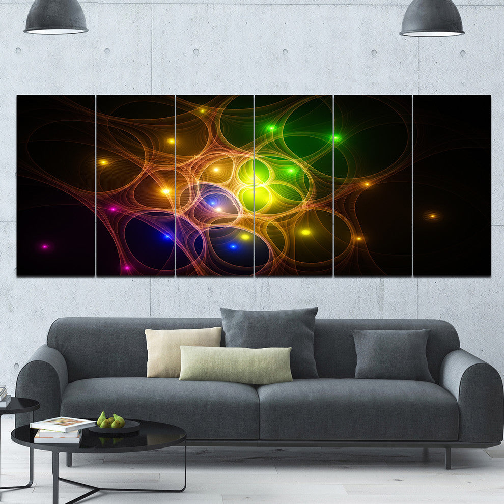 Yellow Fractal Space Circles, Abstract Canvas Art Print, 70"x28", 6 Panels