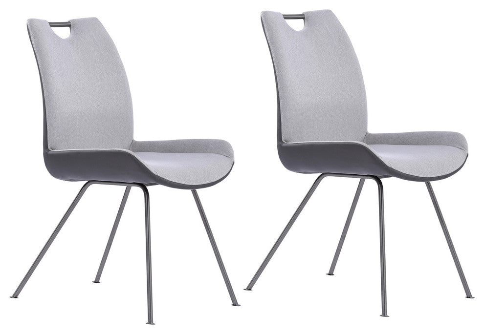 Coronado Dining Chair, Gray Powder Coated Finish and Gray Faux Leather, Set of 2, Pewter
