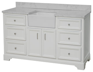 Zelda 60" Bathroom Vanity, White, Engineered Carrara, Single