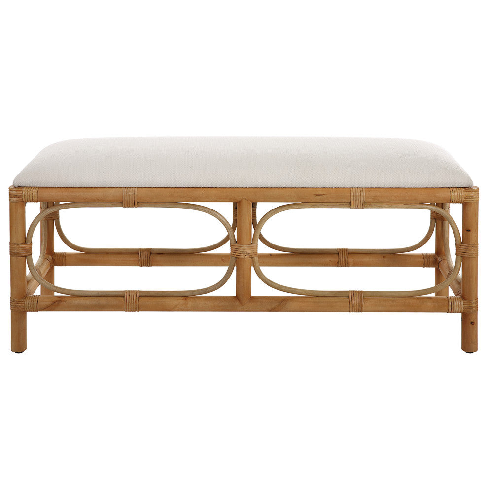 Uttermost 23755 Laguna White Fabric Rattan Bench