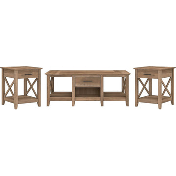 Farmhouse Coffee Table Set With X-Side Detail and Built-In Storage, Reclaimed Pine