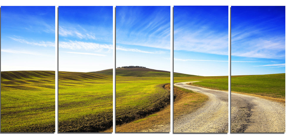 "Rural Road and Olive Trees Uphill" Landscape Wall Art, 5 Panels, 60"x28"