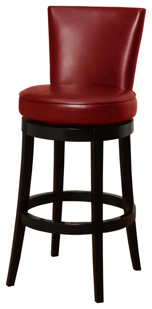 26" Red Faux Leather Round Seat Black Wood Swivel Armless Bar Stool