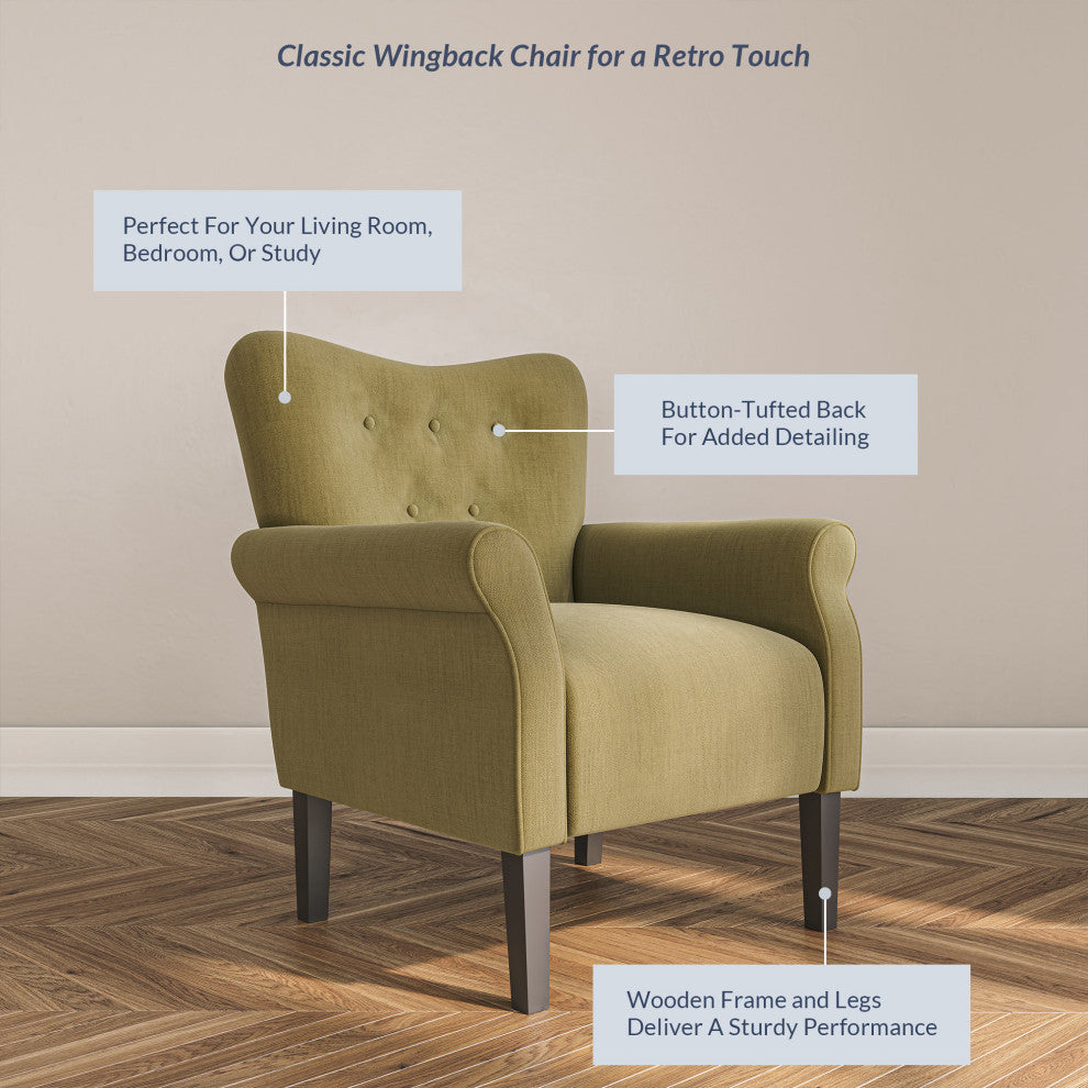 High Wingback Linen Armchair, Avocado