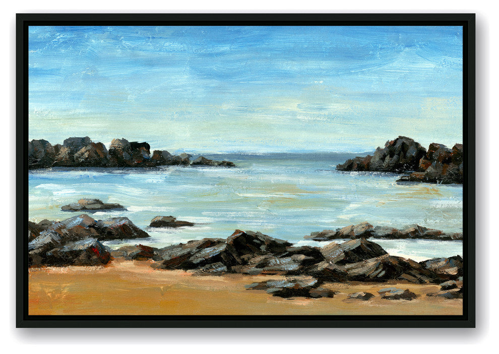 Rocky Beach Landscape 20x30 Black Floating Framed Canvas