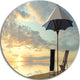 Deck Chairs And Umbrella On Beach, Seascape Disc Metal Wall Art, 23"