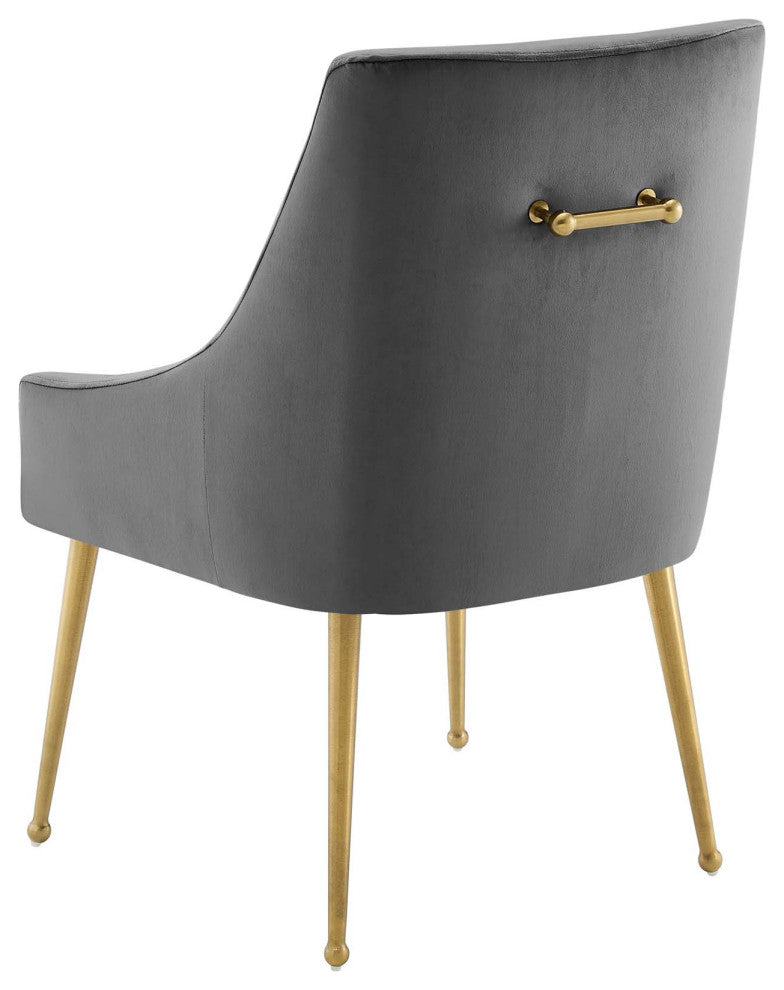 Contemporary Dining Room Side Dining Chair, Velvet Stainless Metal, Grey Gray