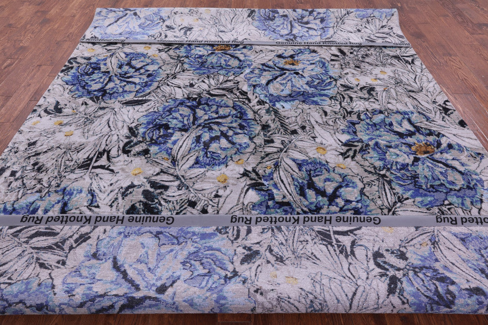 8' 9" X 12' 0" Modern Hand Knotted Silk Rug Q11598