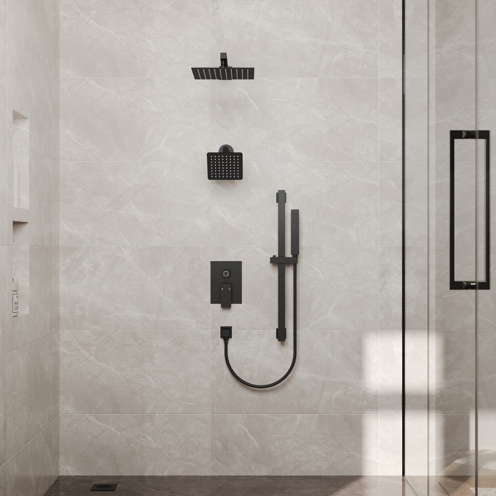 Dual Heads 10"x 6" Rain Shower System with Hand Shower Spray, Matte Black