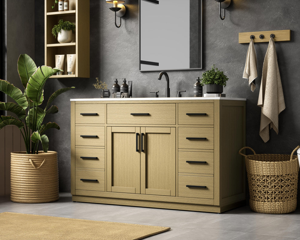 Home Living 54" Single Bathroom Vanity, Honey Brown