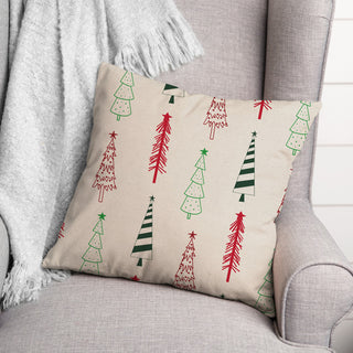 Christmas Tree Doodle Pattern 18x18 Spun Poly Pillow