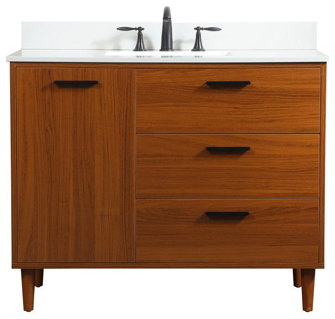 Home Living Modern Natural Oak-Light Bathroom Vanity, Teak, 42"