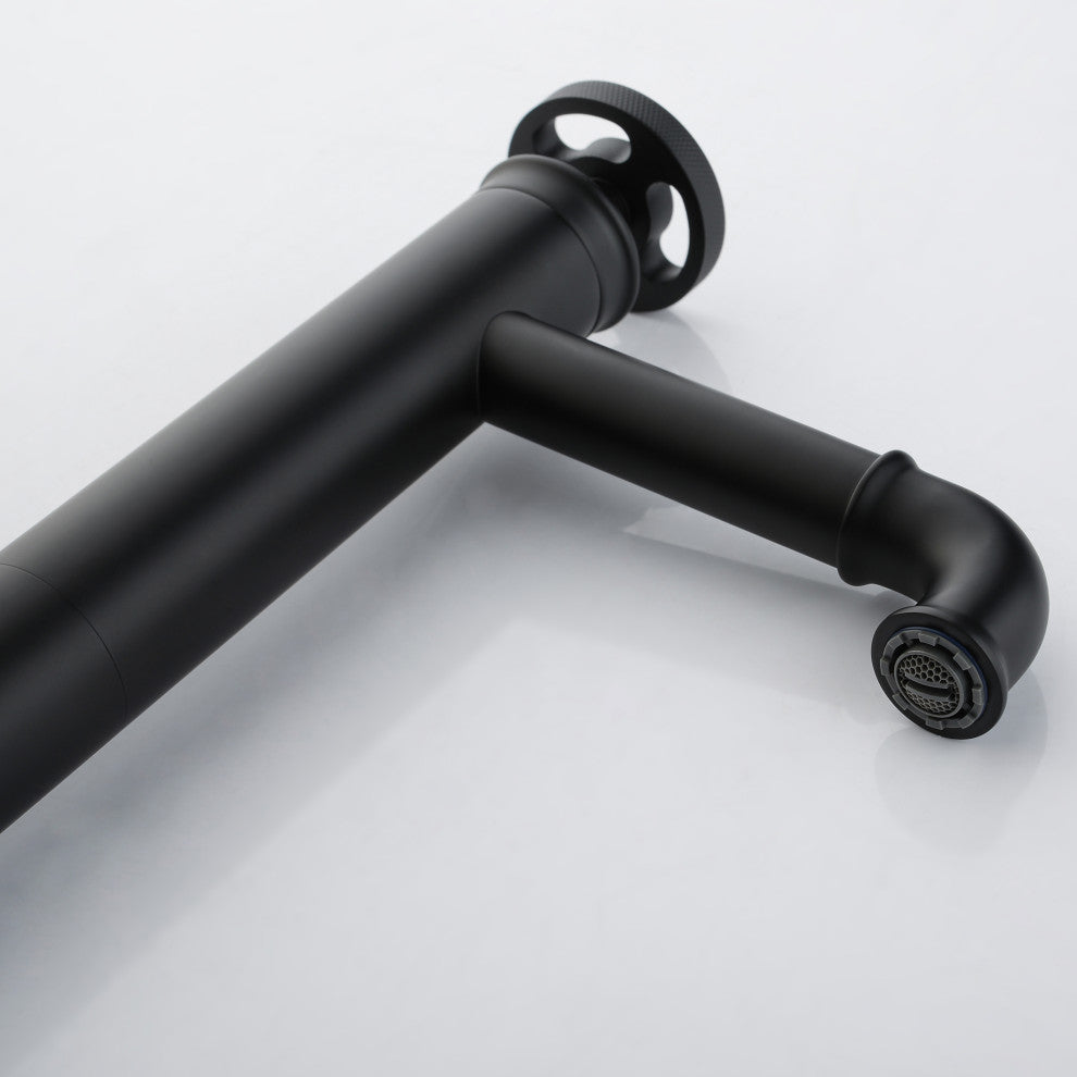 Deck Mounted Single Hole Bathroom Sink Faucet, Matte Black