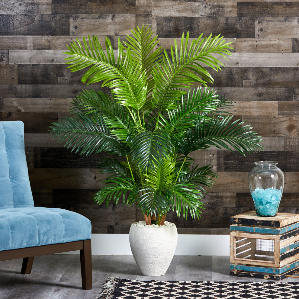 62" Hawaii Palm Artificial Tree, White Planter