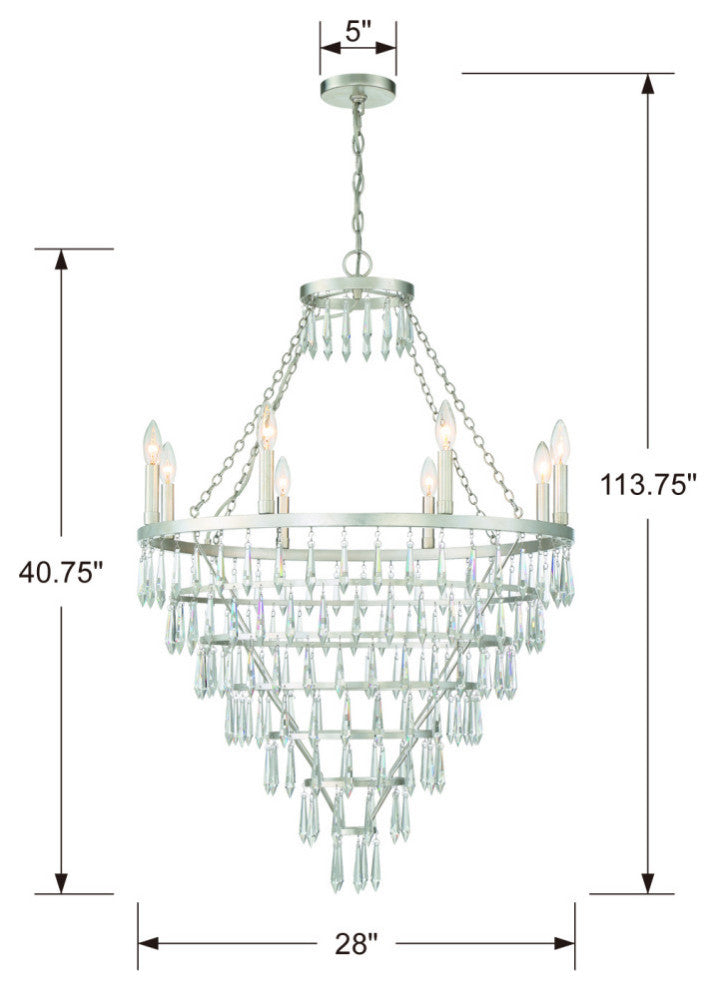 Lucille 8 Light Chandelier in Antique Silver with Clear Hand Cut