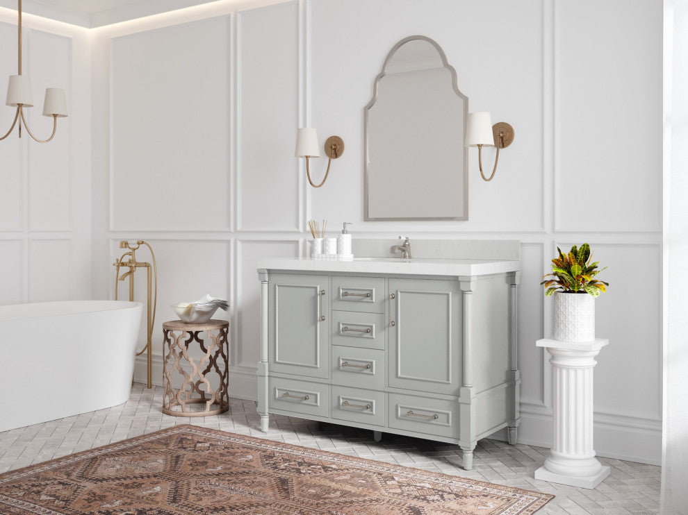 Aberdeen 48 Single Sink Bath Vanity in Coventry Gray 2" Carrara Marble