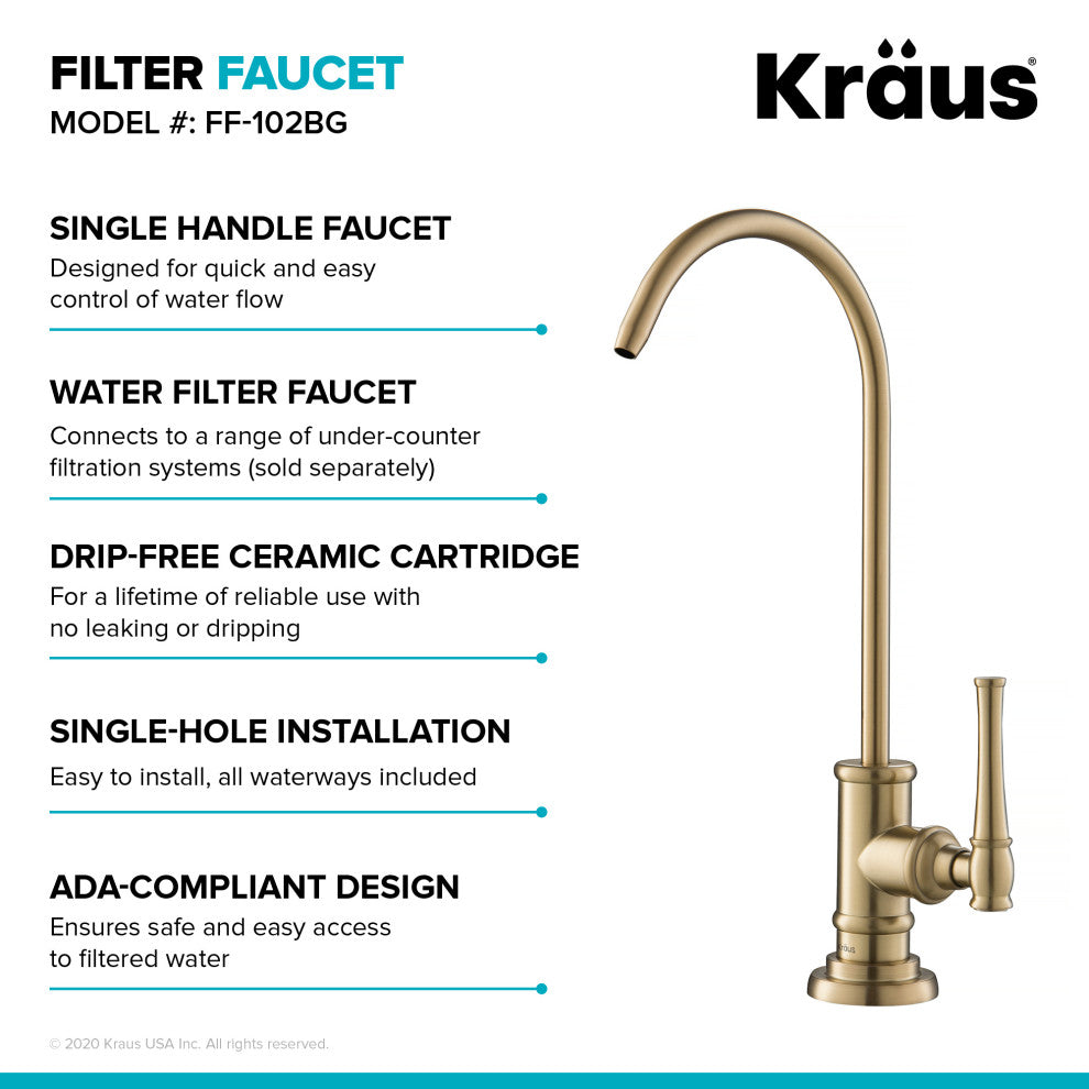 Allyn Drinking Water Dispenser Beverage Kitchen Faucet, Brushed Gold