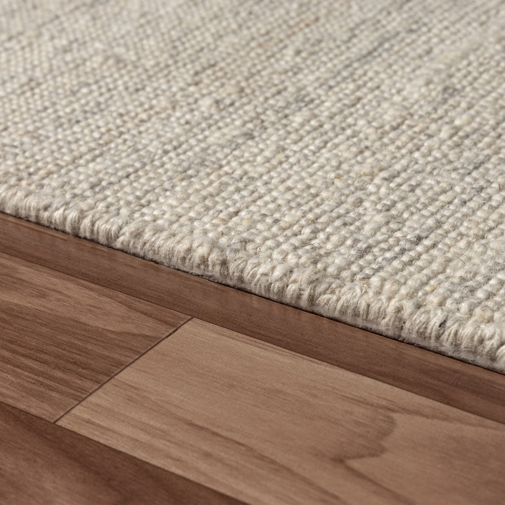 Zane Ivory Industrial Solid Handwoven Wool/Cotton Indoor Area Rug