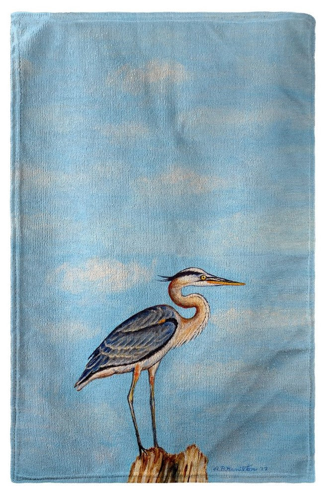 Betsy Drake Blue Heron on Stump Beach Towel
